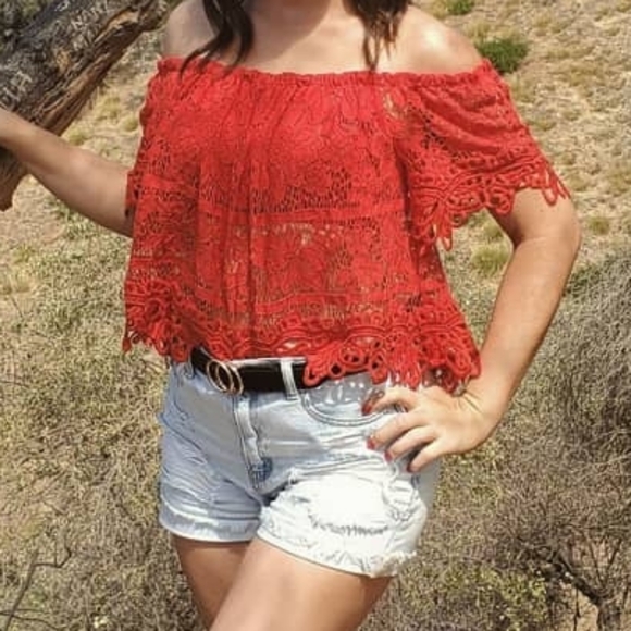 Free People Sweet Dreams Lace Crop Top Red - Picture 2 of 11